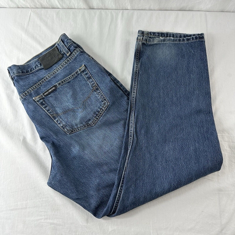 Harley Davidson Jeans 36x30 Relaxed‎ Fit Medium Wash Denim Distressed Biker Blue